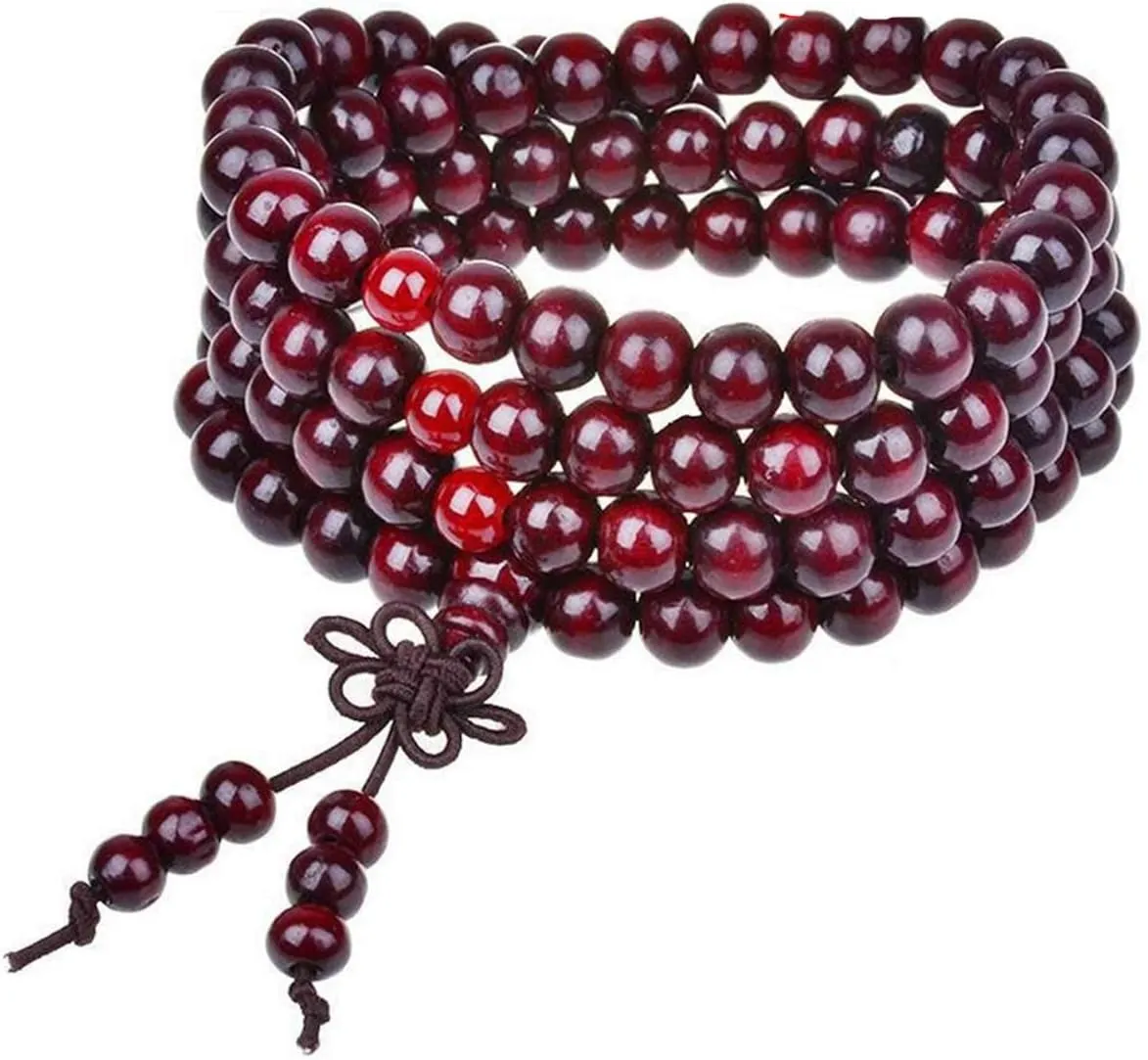 Pingyongchang 1-5 Pcs Unisex 108 Natural Sandalwood Beads Prayer Bracelets 8MM Wood Beads Stackable Bracelet Wooden Necklace Meditation Buddhist Rosary Mala Necklaces for Women Men