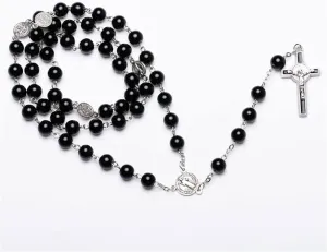 Pingyongchang Glow in The Dark Rosary Luminous Necklace Glow in The Dark Cross Y Necklaces Catholic Round Beads Religious Jesus Crucifix Rosary Chains for Women Men