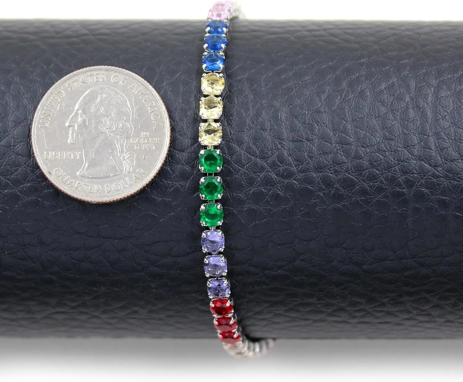 Platinum Box Chain Classic Tennis Adjustable Bracelet, Multi-colored Cubic Zirconia Women's Crystal Gem Bracelet-Hypoallergenic Bracelets