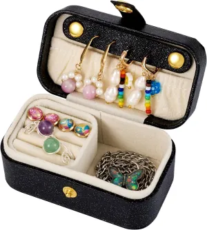 Portable Travel Jewelry Case Rectangle Small Jewelry Organizer Box PU Imitation Leather Jewelry Organizers and Storage for Women Rings Earrings Necklaces Black 9.4x5.8x5cm