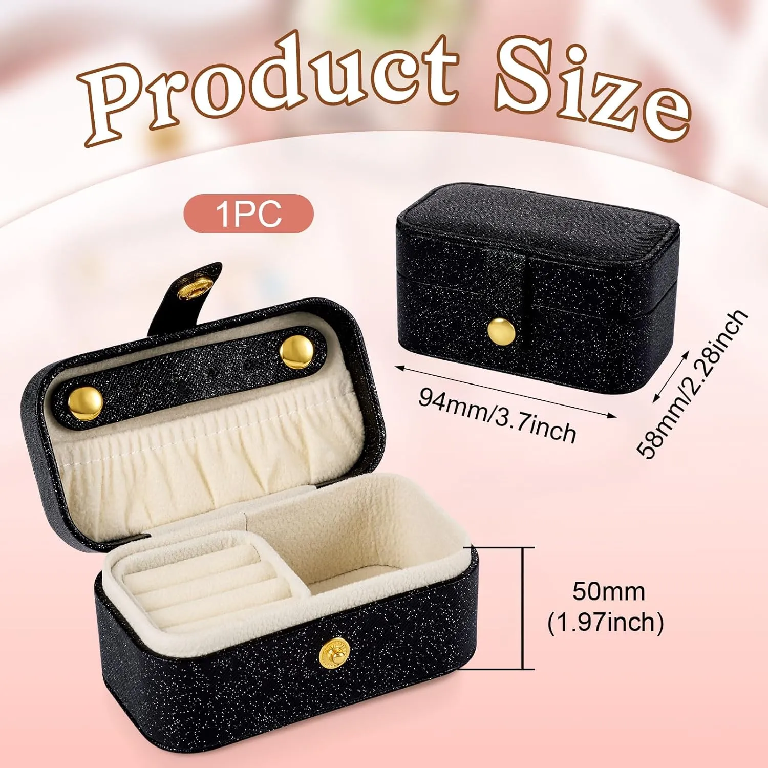 Portable Travel Jewelry Case Rectangle Small Jewelry Organizer Box PU Imitation Leather Jewelry Organizers and Storage for Women Rings Earrings Necklaces Black 9.4x5.8x5cm