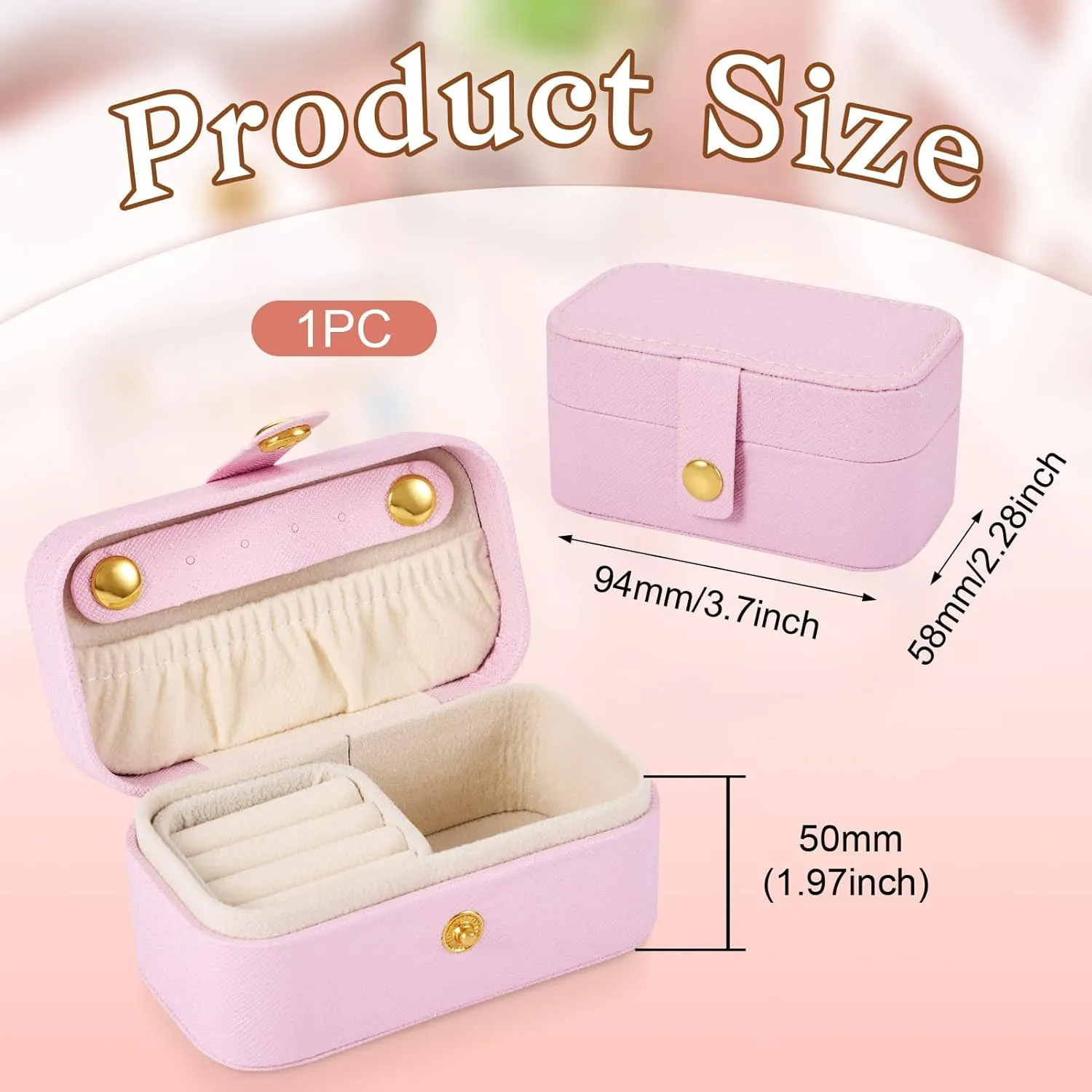 Portable Travel Jewelry Case Rectangle Small Jewelry Organizer Box PU Imitation Leather Jewelry Organizers and Storage for Women Rings Earrings Necklaces Pink 9.4x5.8x5cm