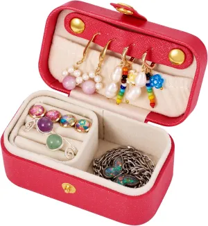 Portable Travel Jewelry Case Rectangle Small Jewelry Organizer Box PU Imitation Leather Jewelry Organizers and Storage for Women Rings Earrings Necklaces Red 9.4x5.8x5cm
