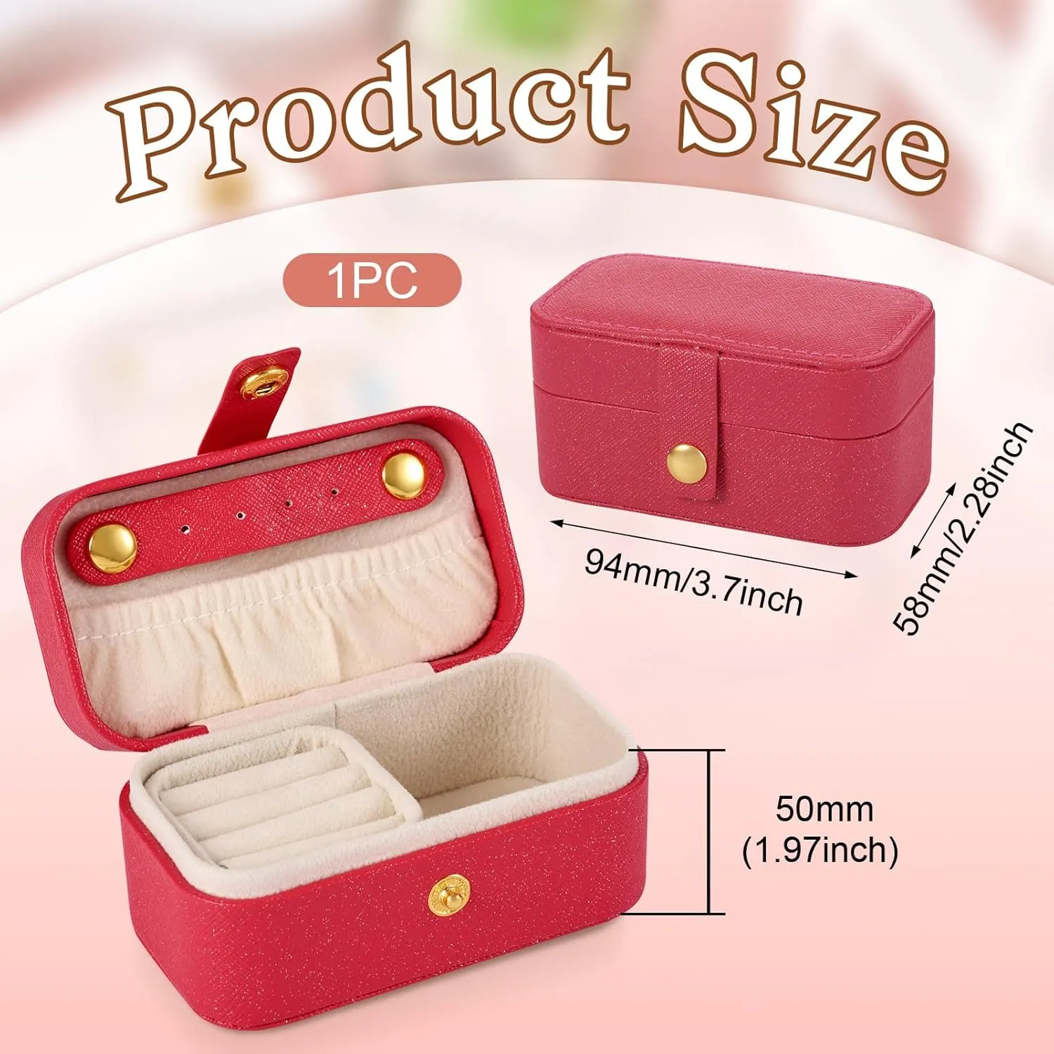 Portable Travel Jewelry Case Rectangle Small Jewelry Organizer Box PU Imitation Leather Jewelry Organizers and Storage for Women Rings Earrings Necklaces Red 9.4x5.8x5cm