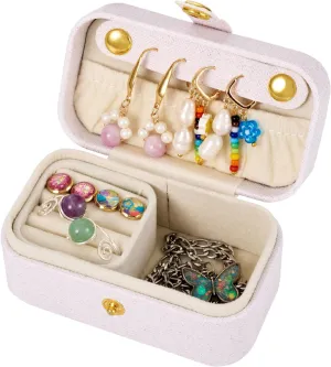Portable Travel Jewelry Case Rectangle Small Jewelry Organizer Box PU Imitation Leather Jewelry Organizers and Storage for Women Rings Earrings Necklaces White 9.4x5.8x5cm