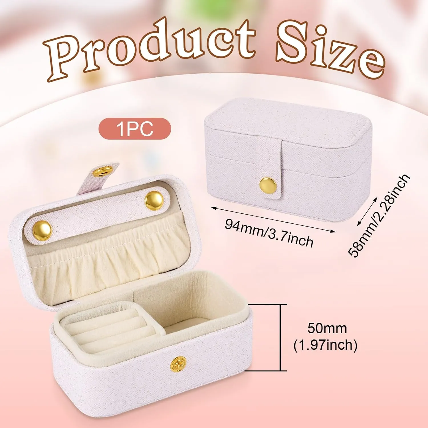Portable Travel Jewelry Case Rectangle Small Jewelry Organizer Box PU Imitation Leather Jewelry Organizers and Storage for Women Rings Earrings Necklaces White 9.4x5.8x5cm