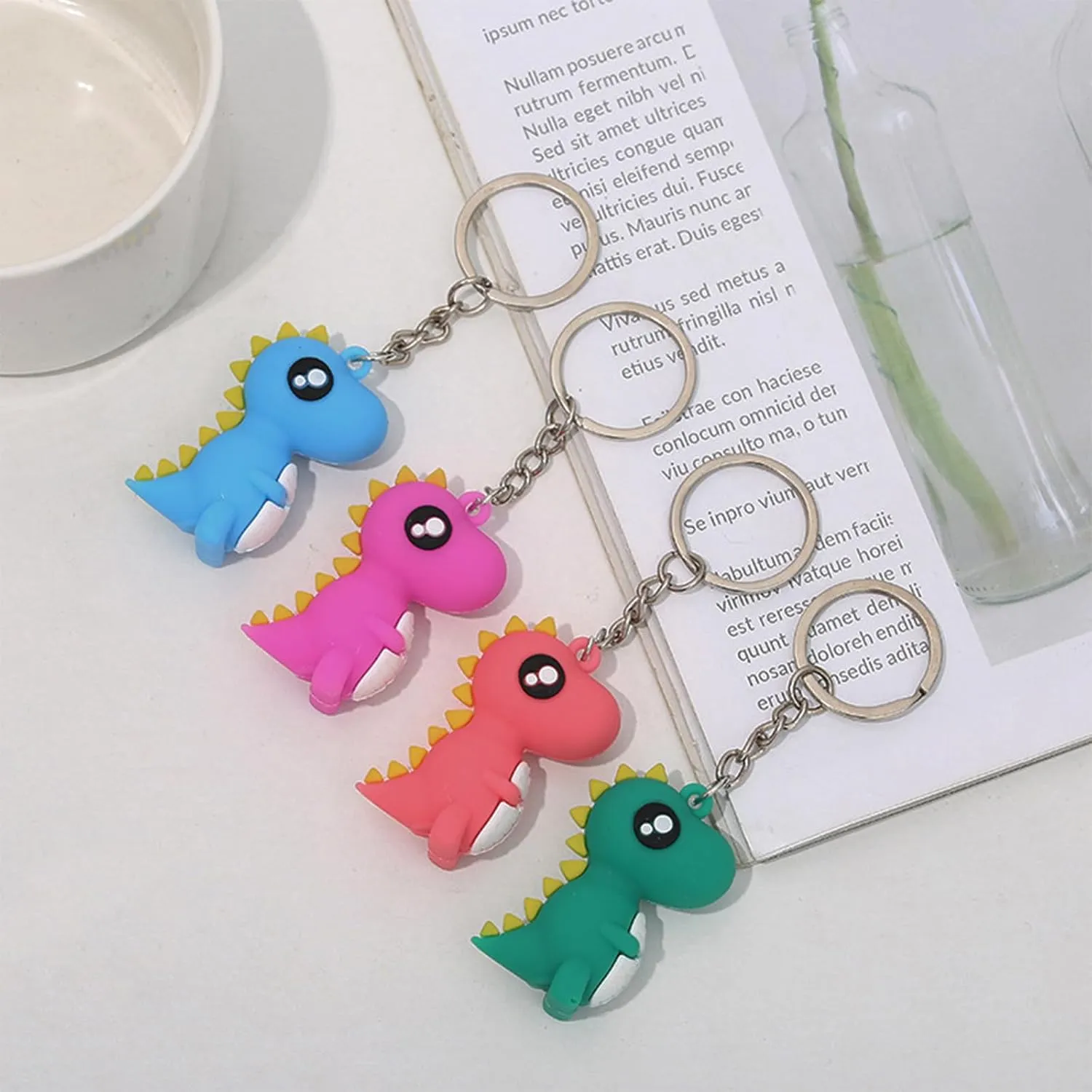 POYAMUSE Colorful Cartoon Dinosaur Keychain - Fun Novelty Dinosaur Charm Keyring for Boys Girls