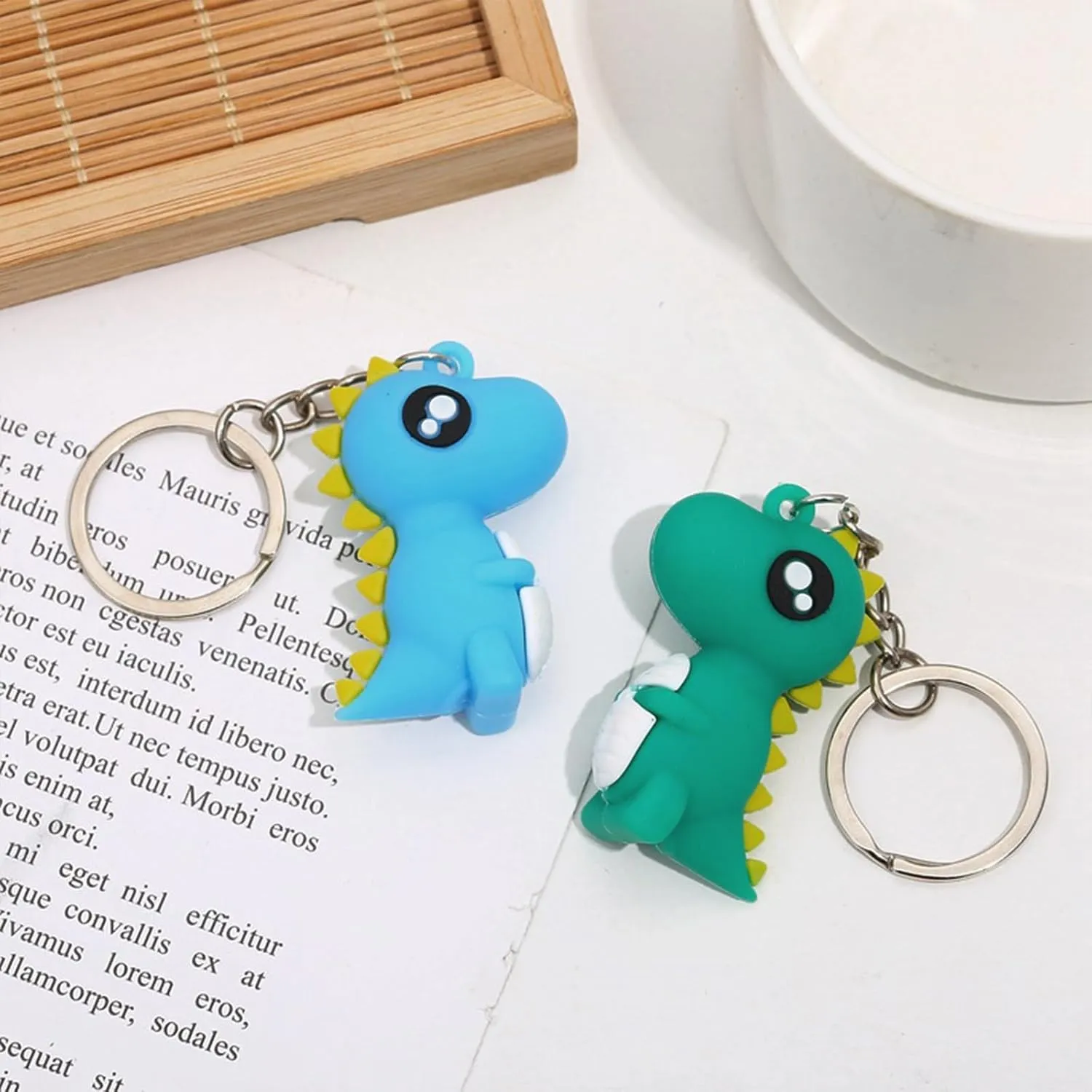 POYAMUSE Colorful Cartoon Dinosaur Keychain - Fun Novelty Dinosaur Charm Keyring for Boys Girls