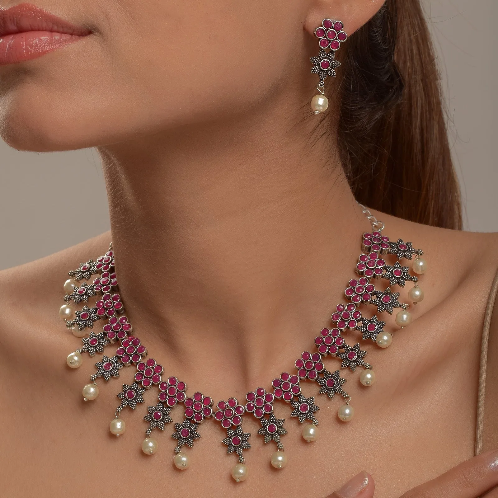 Pranalika Silver Oxidized Necklace
