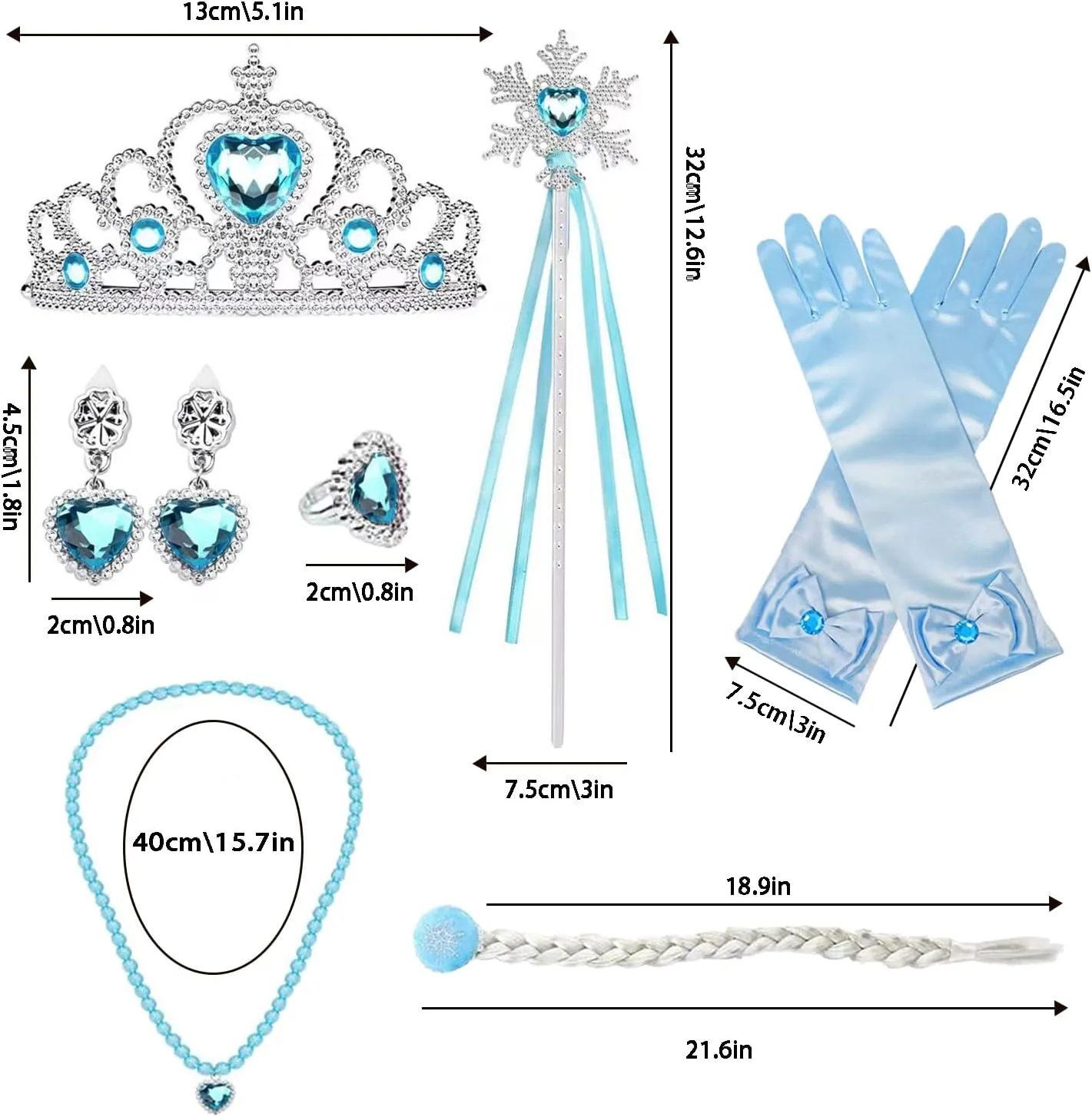 Princess Accessories Dress Up Set with Crowns, Necklaces, Wands, Rings, Gloves Costume Toys for Toddler Girls