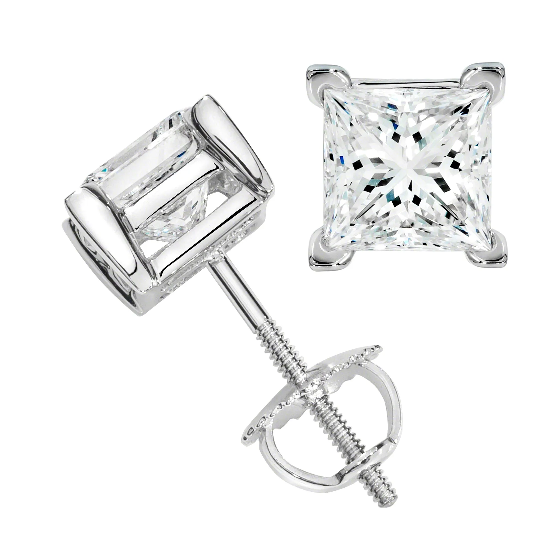 Princess Solitaire Diamond Studs (0.46 ct Diamonds) in White Gold