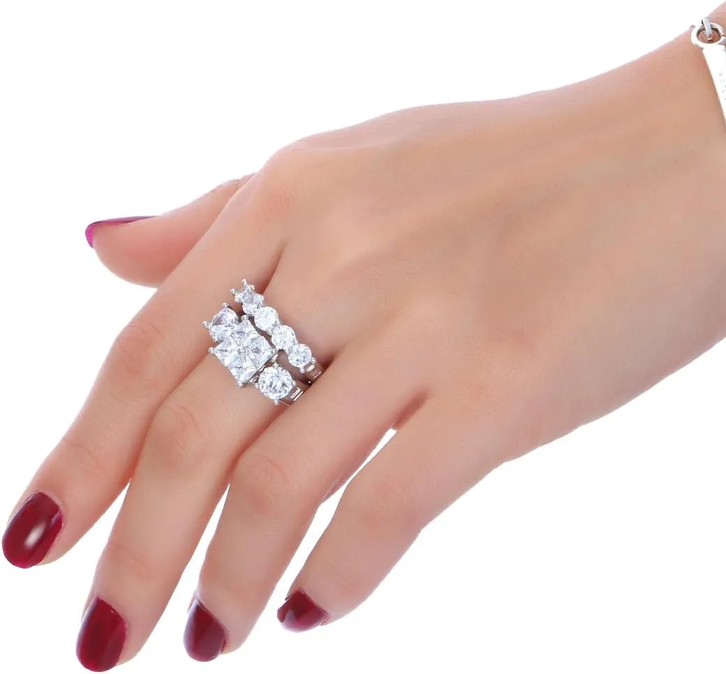 Princess Wedding Rings for Women - Brilliant Cubic Zirconia Big Engagement Bridal Sets Size 5-11