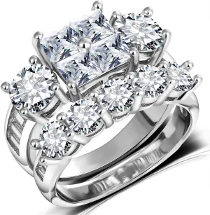 Princess Wedding Rings for Women - Brilliant Cubic Zirconia Big Engagement Bridal Sets Size 5-11