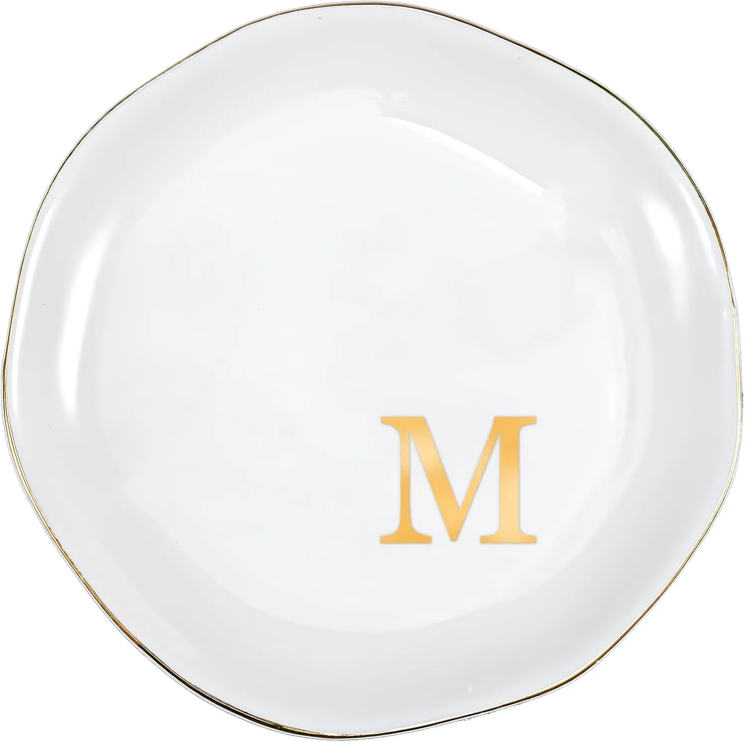 ProCase Ceramic Jewelry Tray, Initial Ring Dish Trinket Plate Engagement Gift, Small Personalized Monogram Ring Bowl for Wedding, White Decorative Jewelry Holder for Women Vanity -Letter M