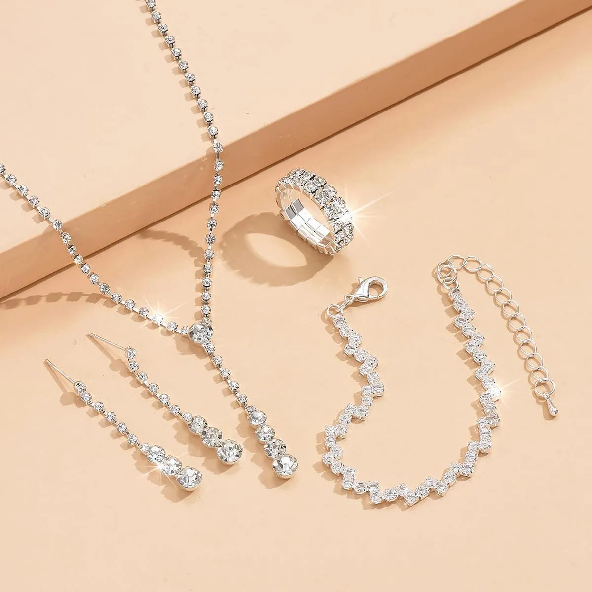 Prom Jewelry Set Silver Necklaces Bracelet Earrings for Women Crystal Rhinestone Prom Wedding Jewelry Set Bridal Bridesmaid Prom Costume Accessories for Women