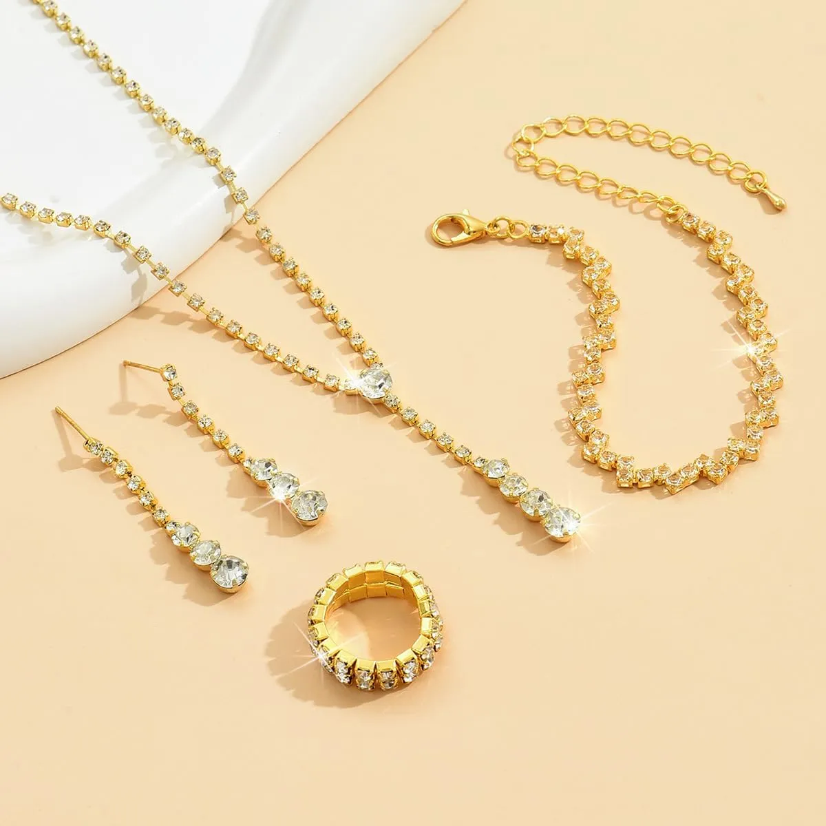 Prom Jewelry Set Silver Necklaces Bracelet Earrings for Women Crystal Rhinestone Prom Wedding Jewelry Set Bridal Bridesmaid Prom Costume Accessories for Women