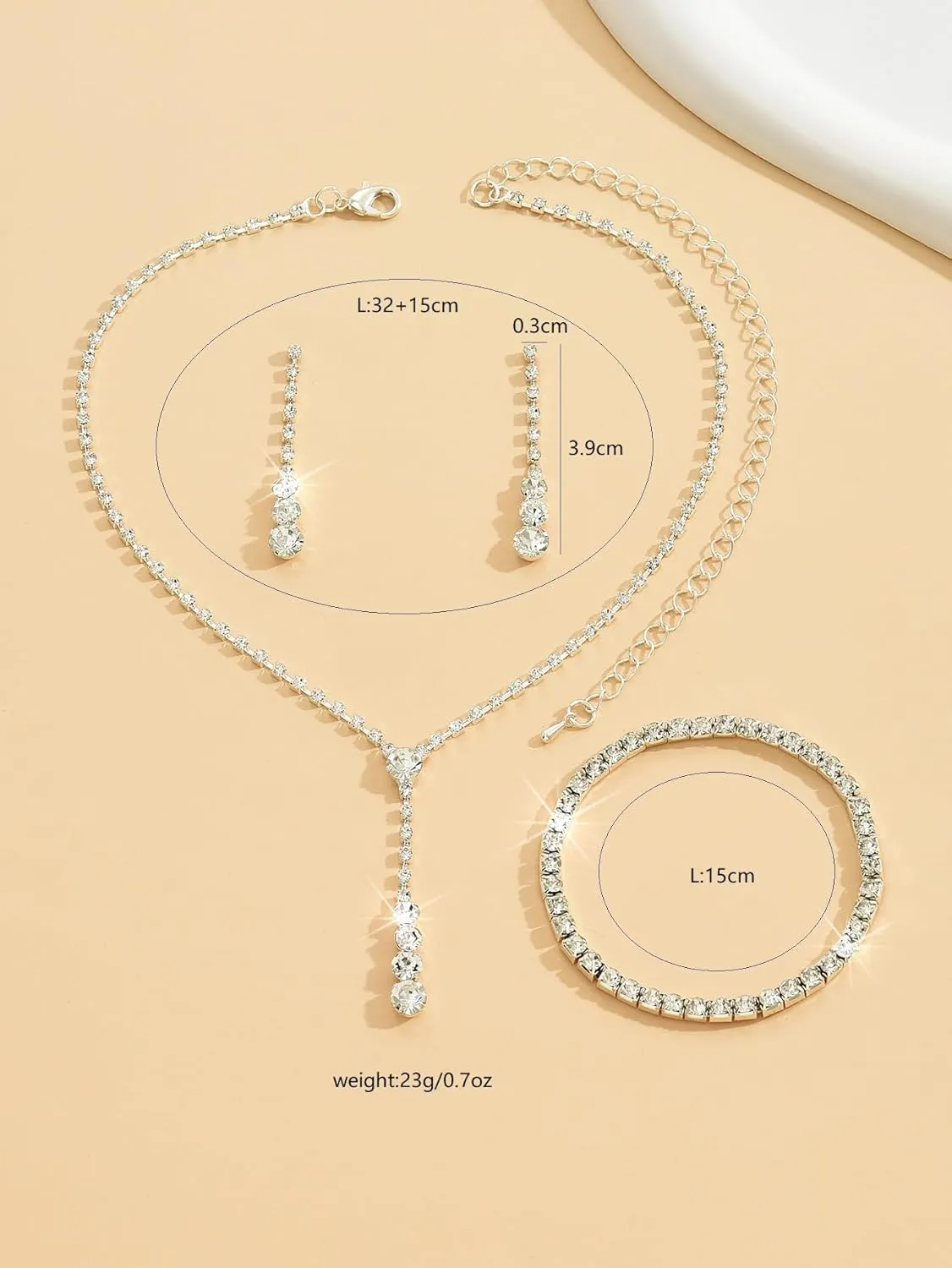 Prom Jewelry Set Silver Necklaces Bracelet Earrings for Women Crystal Rhinestone Prom Wedding Jewelry Set Bridal Bridesmaid Prom Costume Accessories for Women