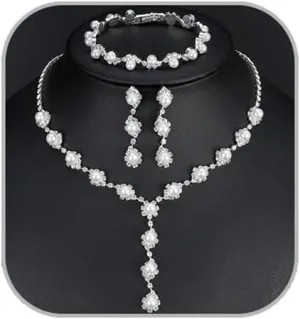Prom Jewelry Set Silver Necklaces Bracelet Earrings for Women Crystal Rhinestone Prom Wedding Jewelry Set Bridal Bridesmaid Prom Costume Accessories for Women
