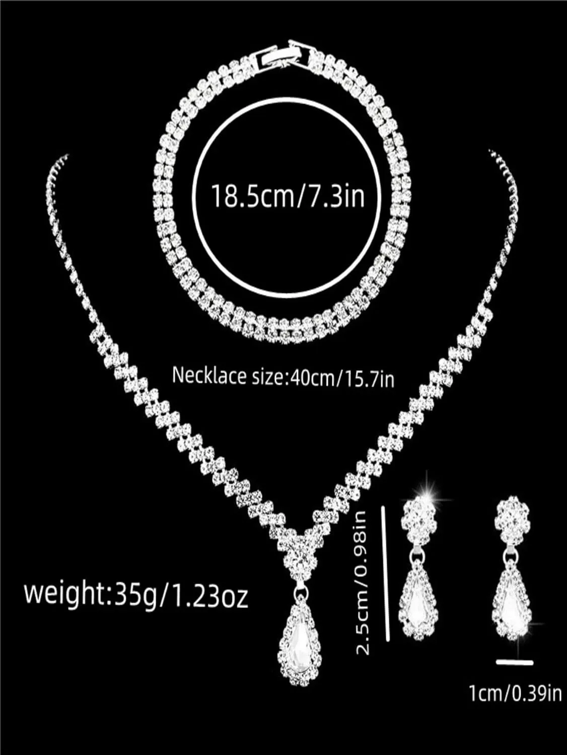 Prom Jewelry Set Silver Necklaces Bracelet Earrings for Women Crystal Rhinestone Prom Wedding Jewelry Set Bridal Bridesmaid Prom Costume Accessories for Women