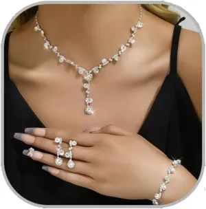 Prom Jewelry Set Silver Necklaces Bracelet Earrings for Women Crystal Rhinestone Prom Wedding Jewelry Set Bridal Bridesmaid Prom Costume Accessories for Women