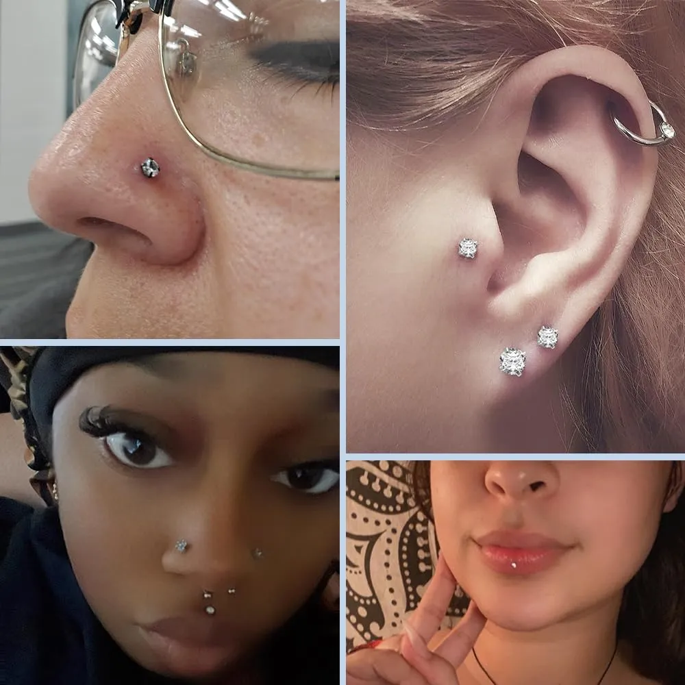 PunkTracker 13Pcs 20G/18G/16G Flat Back Earrings Stud 316L Surgical Stainless Steel Threadless Push in Nose Stud Tragus Helix Lip Medusa Piercing Jewelry