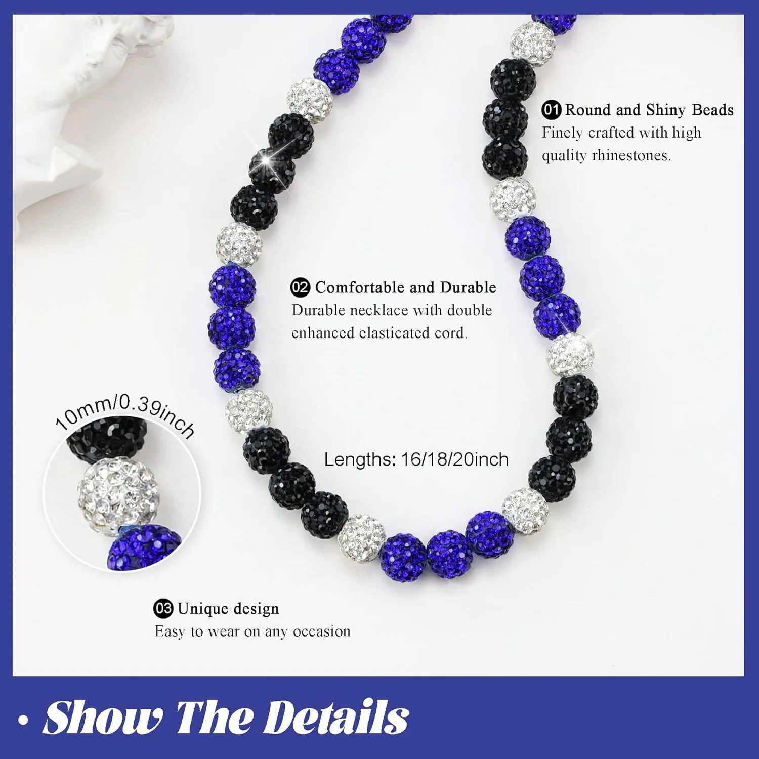 QINJIEJIE 16in/18in Baseball NecklaceBaseball Beaded Chain Necklace for Men Women BaseballerDiamond Rhinestone Discoball Baseball Dirp Accessories Necklace Gifts for Baseball Team Lovers