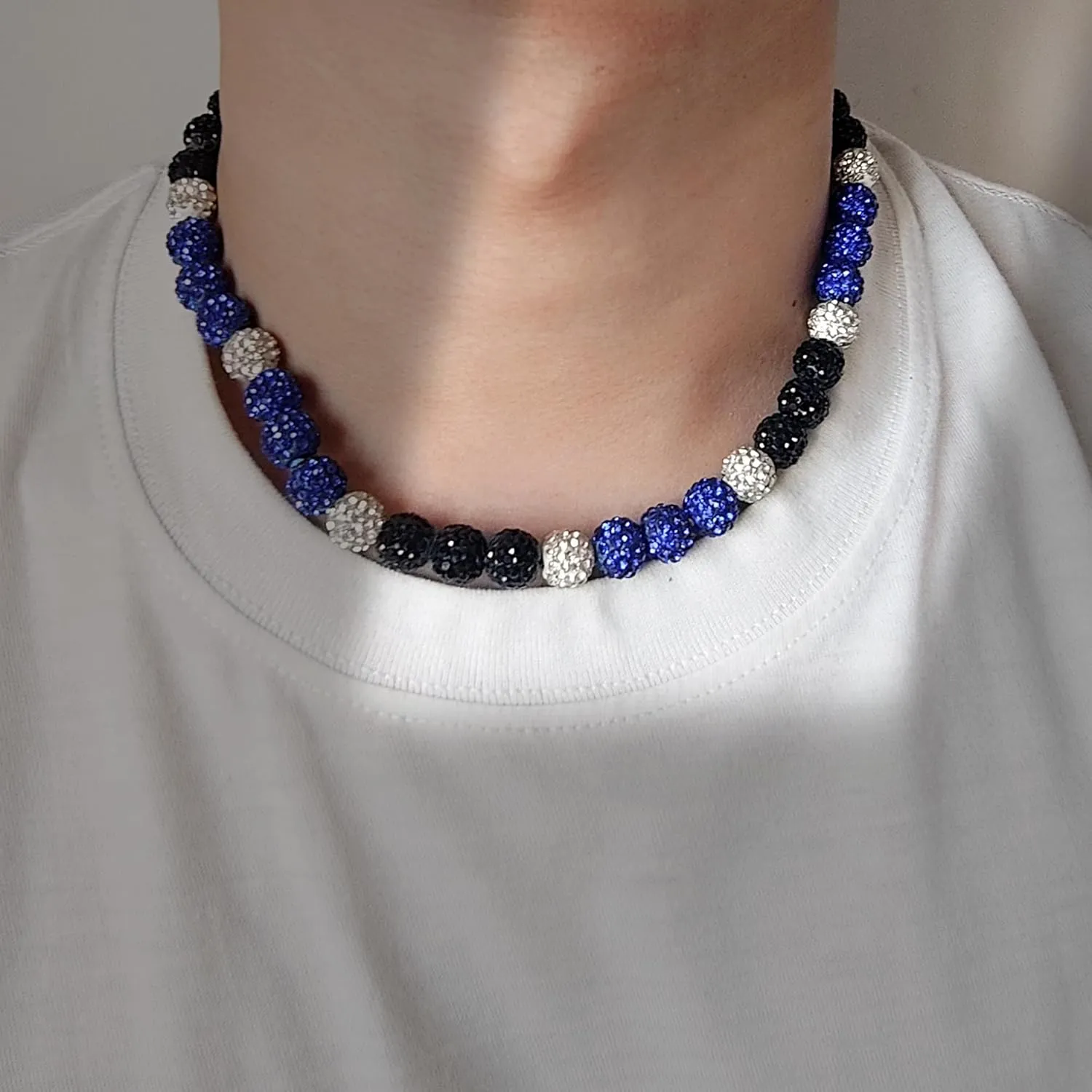 QINJIEJIE 16in/18in Baseball NecklaceBaseball Beaded Chain Necklace for Men Women BaseballerDiamond Rhinestone Discoball Baseball Dirp Accessories Necklace Gifts for Baseball Team Lovers