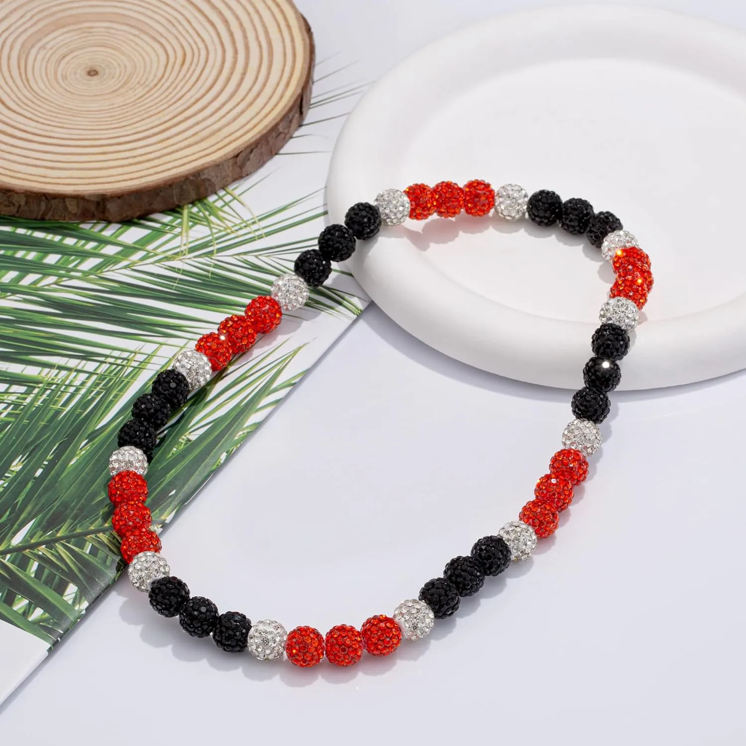 QINJIEJIE 16in/18in Baseball NecklaceBaseball Beaded Chain Necklace for Men Women BaseballerDiamond Rhinestone Discoball Baseball Dirp Accessories Necklace Gifts for Baseball Team Lovers