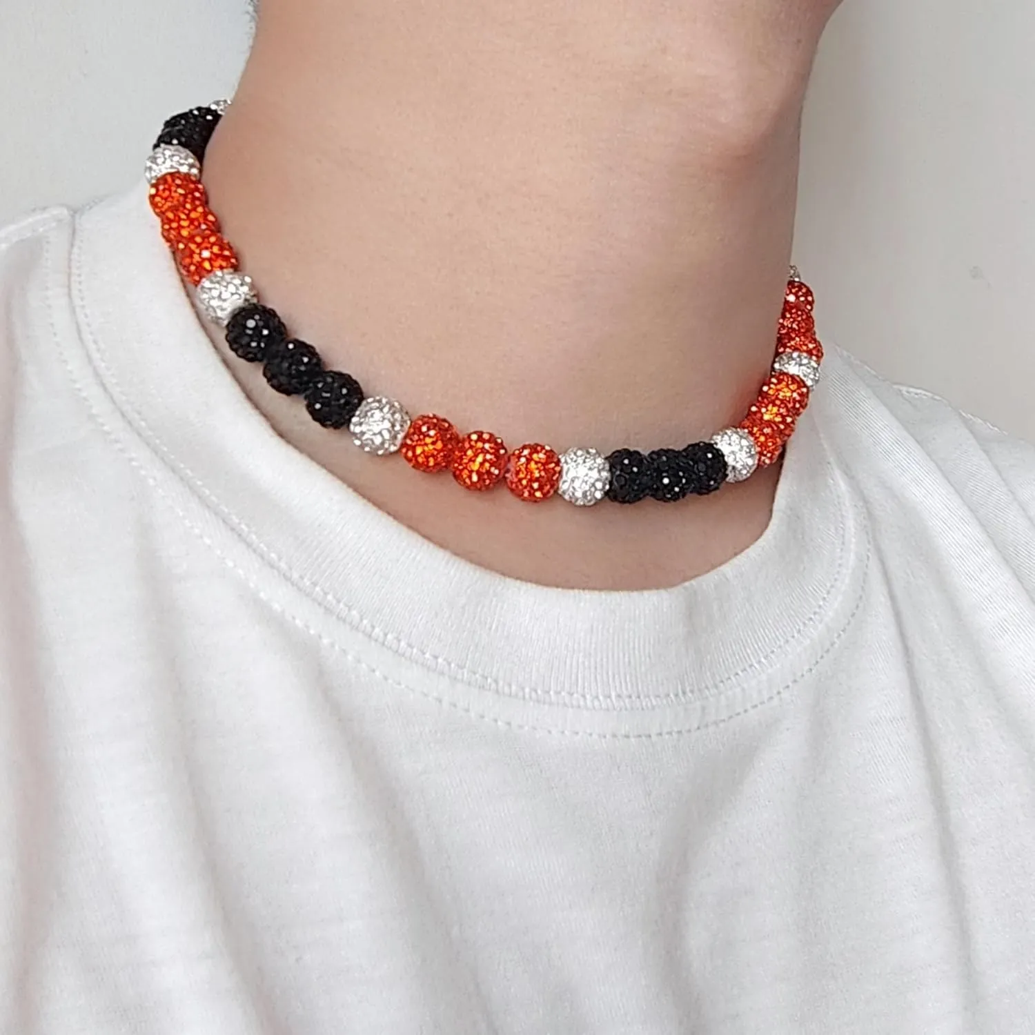 QINJIEJIE 16in/18in Baseball NecklaceBaseball Beaded Chain Necklace for Men Women BaseballerDiamond Rhinestone Discoball Baseball Dirp Accessories Necklace Gifts for Baseball Team Lovers