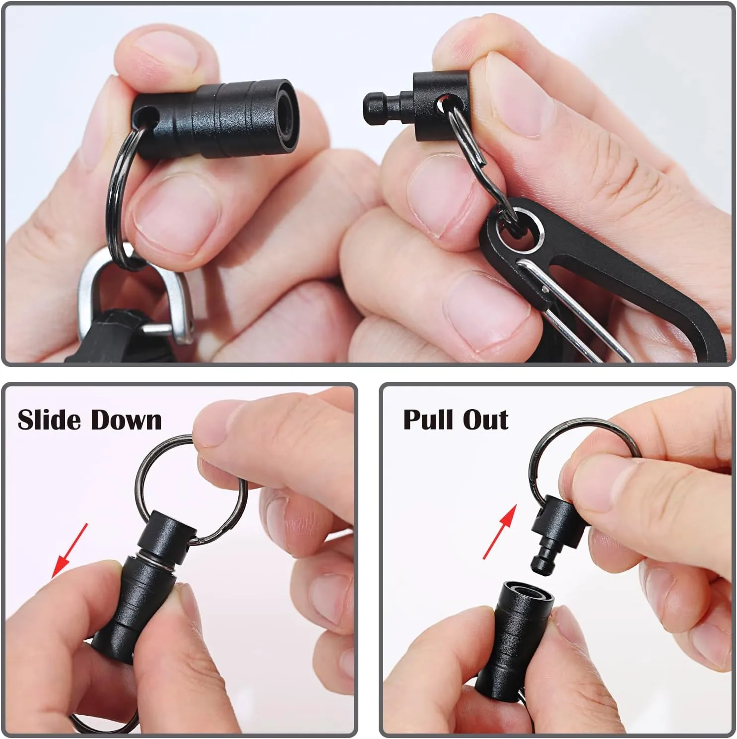 Quick Release Keychain Clip, Small Carabiner Clip & Pull Apart Detachable Key Ring, Car Key Chain Hooks Keyring