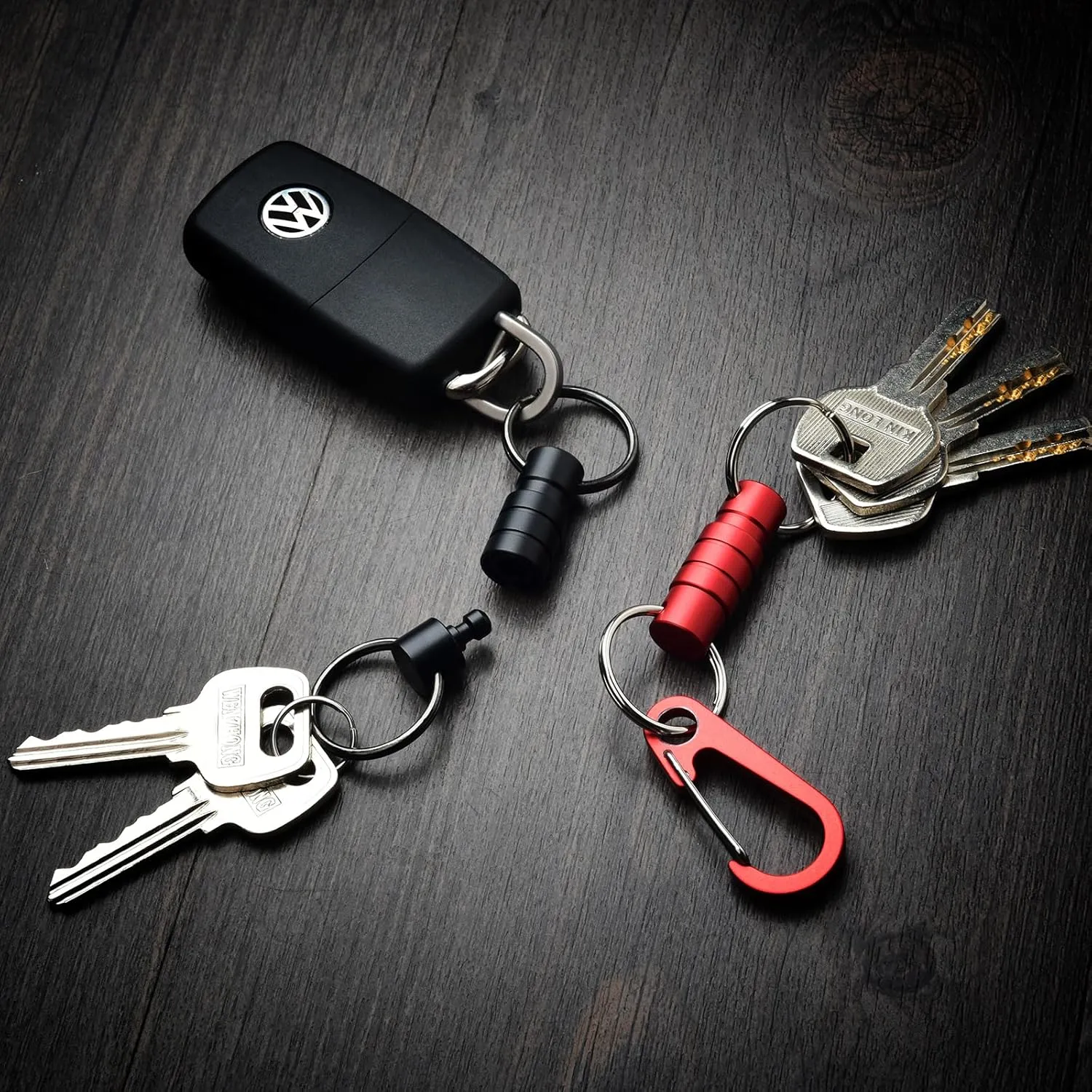 Quick Release Keychain Clip, Small Carabiner Clip & Pull Apart Detachable Key Ring, Car Key Chain Hooks Keyring