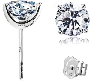 "STUNNING FLAME" Solid 14K Gold Post & Sterling Silver Round Cut Cubic-Zirconia Stud CZ Earrings | Hypoallergenic Jewelry