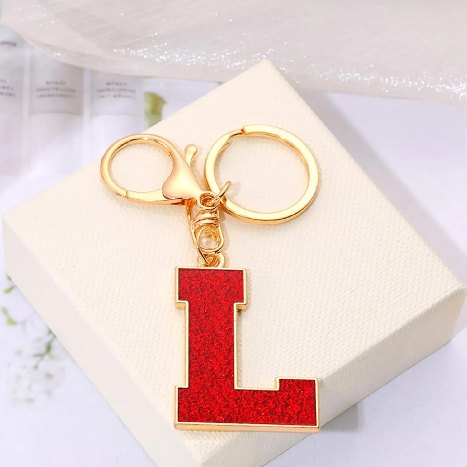 Red Black Letter A-Z Keychain for Women Men Purse Handbags Metal Alphabet Initial Letter Car Key Rings Novelty Key Chains