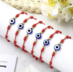Red Evil Eye String Bracelet Set - Spiritual 7 Knots Handmade String Bracelets - Third Eye Protection Friendship Bracelets Good Energy Chakra (Set of 2)