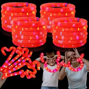 Red Glow Sticks Party Favors for Kids 24 PCS,LED Light up Pop Tubes for Toddlers, Neon Necklaces Bracelets Accessories, Glow Birthday Wedding Dance Party Supplies Camping Toys Decorations