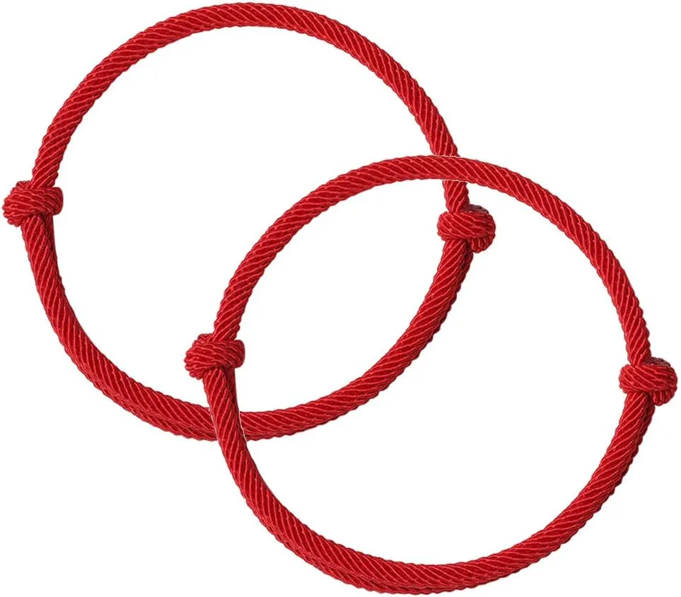 REDYY 2 Pieces Hand Woven Red Rope Kabbalah Braided Red String of Fate Friendship Simple Matching Bracelet for Lover Women Men