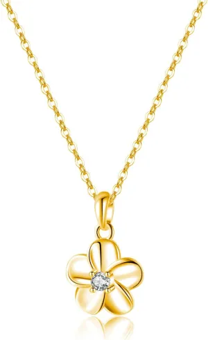Reffeer Solid 925 Sterling Silver CZ Plumeria Flower Necklace Choker for Women Teens Flower Pendant Necklace