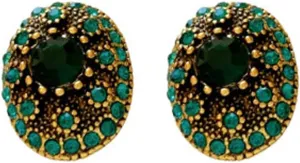 Retro Oval Emerald Rhinestone Stud Earrings for Women Sterling Silver Post Stud Earrings Geometry Baroque Disc Studs Earrings Hypoallergenic Jewelry