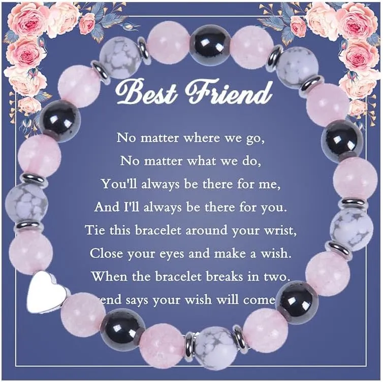 RFTWXHPN Best Friends Friendship Gift Bracelets for Women Girls Christmas Birthday Gifts for Best Friend Natural Stone Bracelets for Bestie BFF Valentines Day Gifts with Message Card