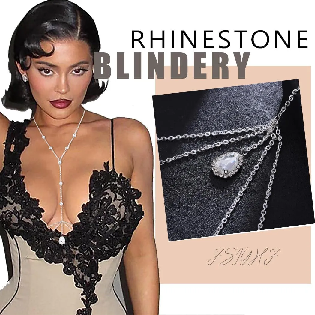Rhinestone Body Chain Layered Body Jewelry Silver Shining Crystal Bra Chain Jewelry Waist Body Chains for Women