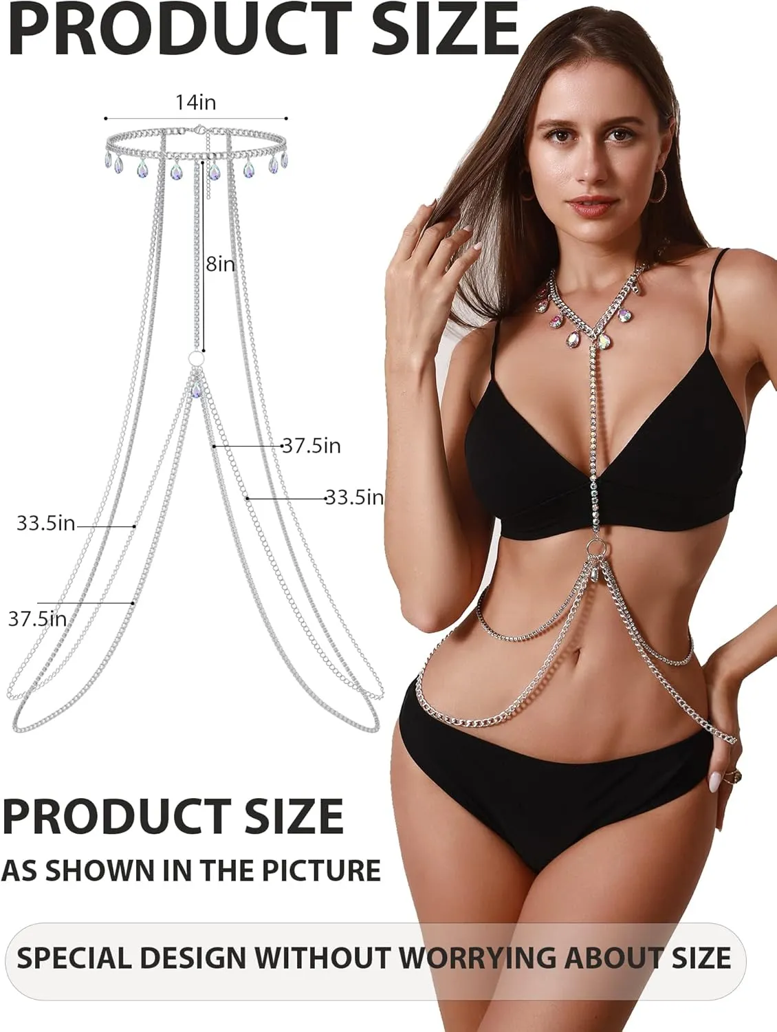 Rhinestone Body Chains Jewelry For Women And Girls Sexy Belly Waist Chain Bikini Beach Accessories Suitable for a Variety of Carnival scenes