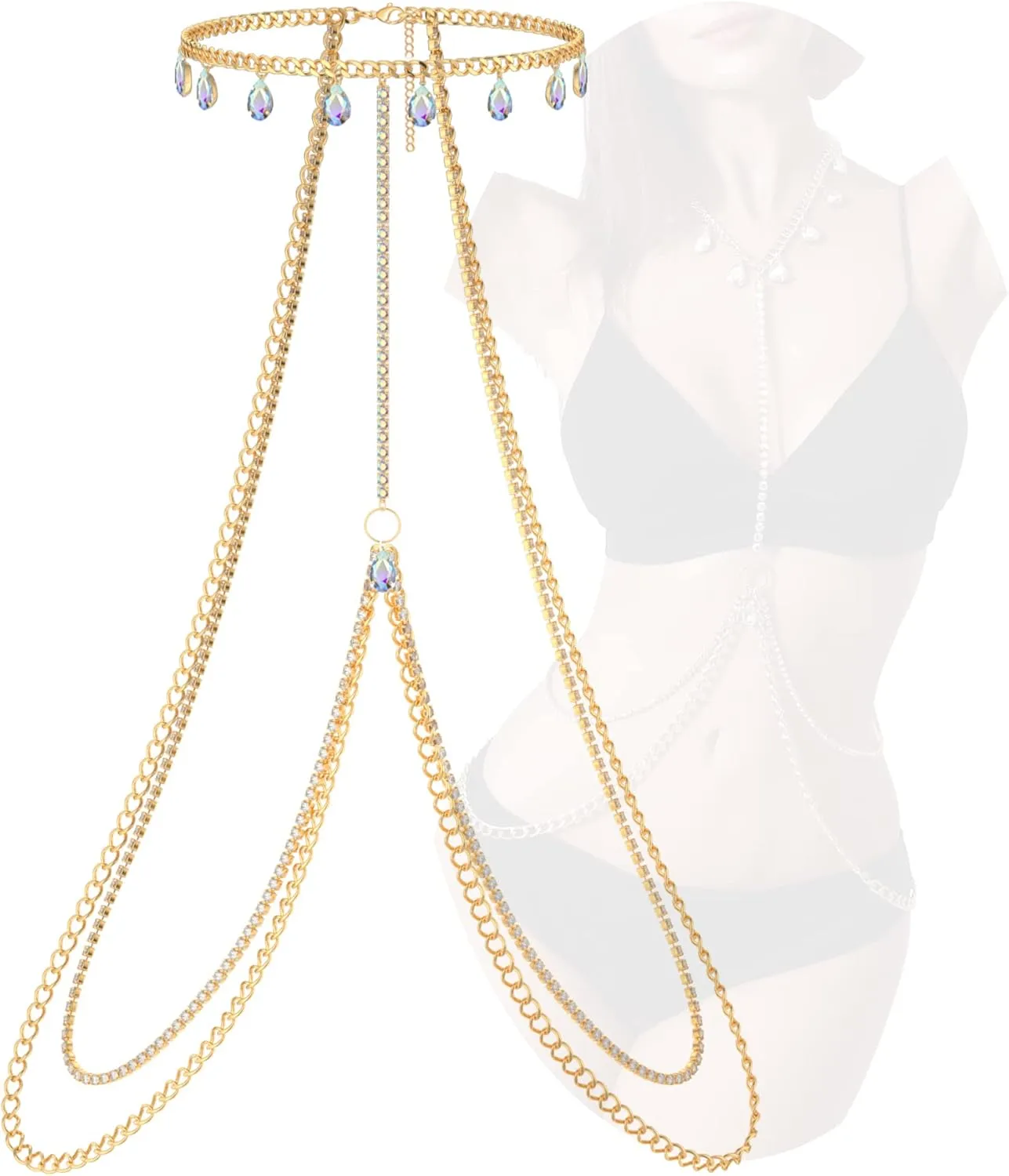 Rhinestone Body Chains Jewelry For Women And Girls Sexy Belly Waist Chain Bikini Beach Accessories Suitable for a Variety of Carnival scenes