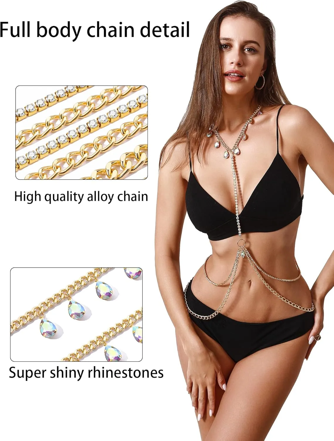Rhinestone Body Chains Jewelry For Women And Girls Sexy Belly Waist Chain Bikini Beach Accessories Suitable for a Variety of Carnival scenes