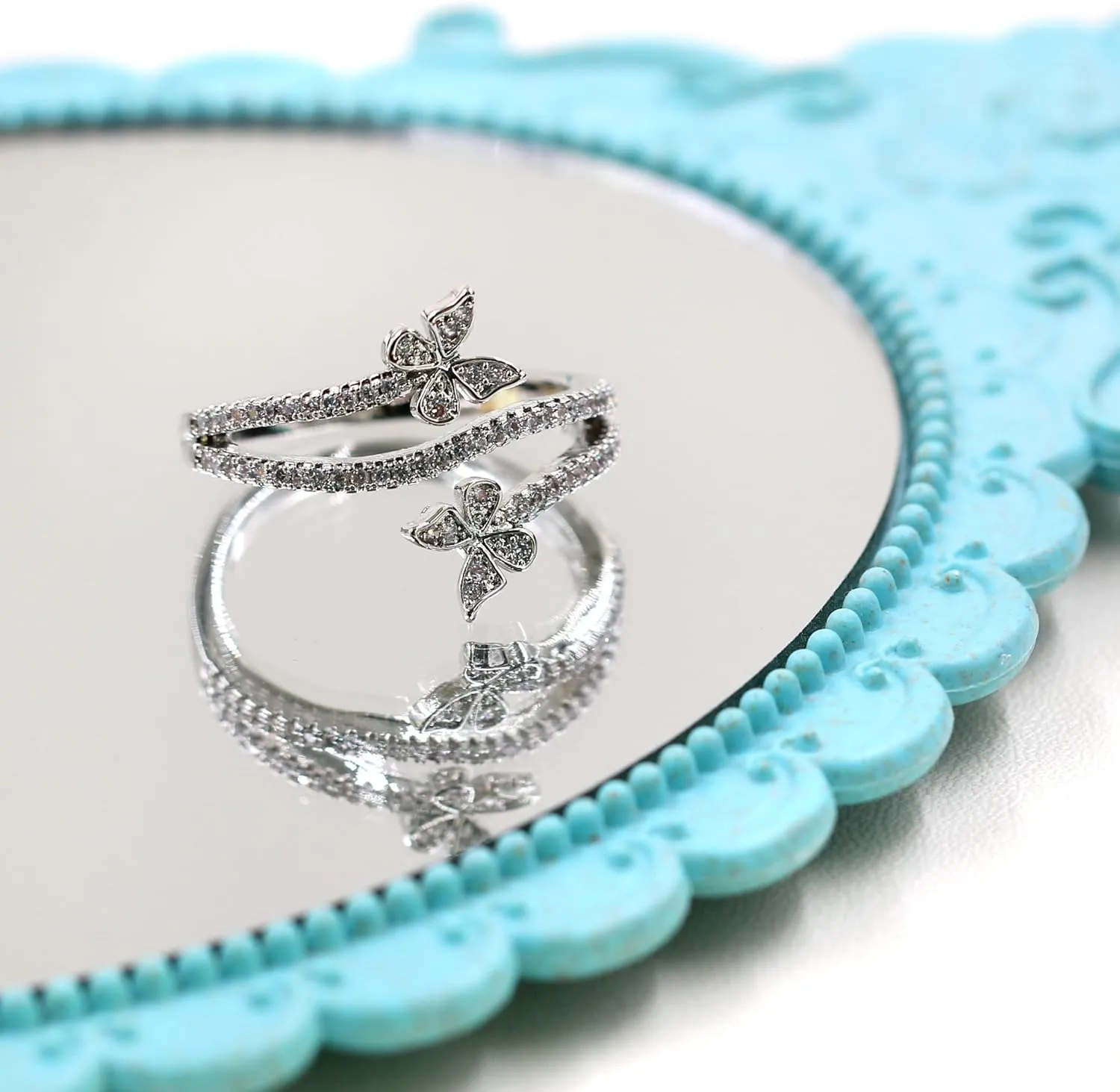Rhinestone Butterfly Wrap Ring Statement Rings Sparkling Crystal Cubic Zirconia Engagement Promise Wedding Anniversary Ring Finger Band Dainty Jewelry Gifts for Women Girls|