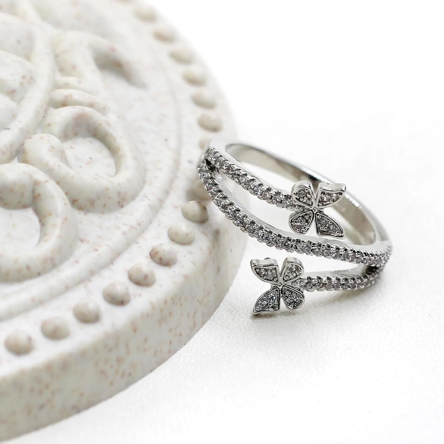 Rhinestone Butterfly Wrap Ring Statement Rings Sparkling Crystal Cubic Zirconia Engagement Promise Wedding Anniversary Ring Finger Band Dainty Jewelry Gifts for Women Girls|