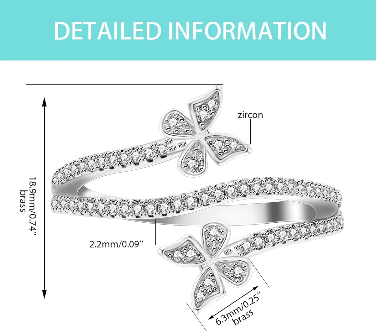 Rhinestone Butterfly Wrap Ring Statement Rings Sparkling Crystal Cubic Zirconia Engagement Promise Wedding Anniversary Ring Finger Band Dainty Jewelry Gifts for Women Girls|