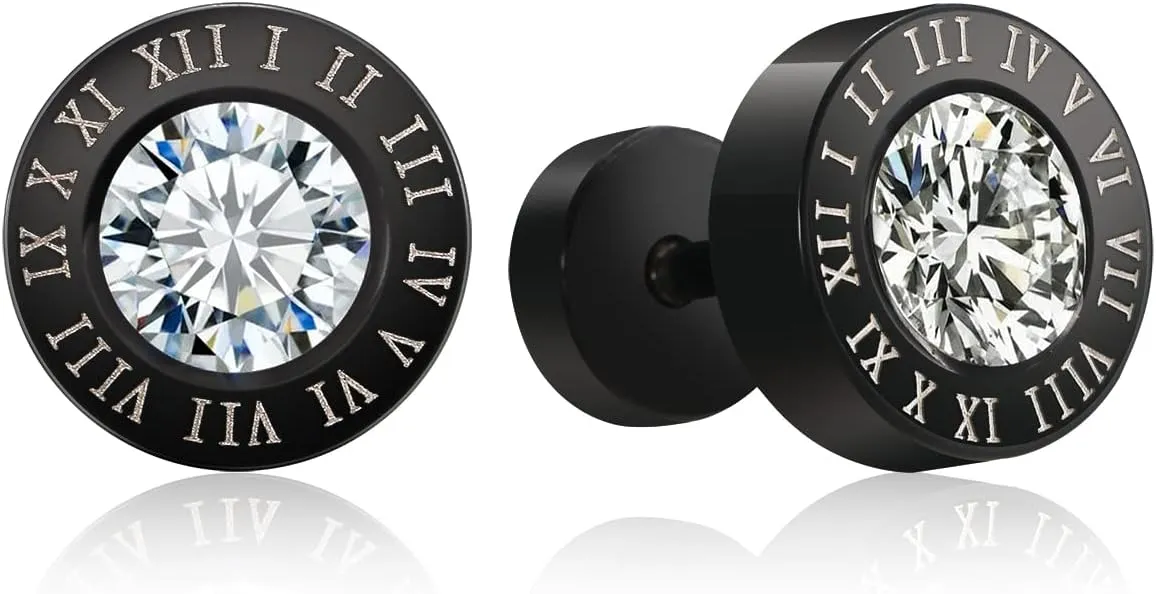 Richapex Cross Earrings for Men Punk Hip Hop Stainless Steel Studs Black Round Hypoallergenic Pierced Cubic Zirconia Studs Earrings