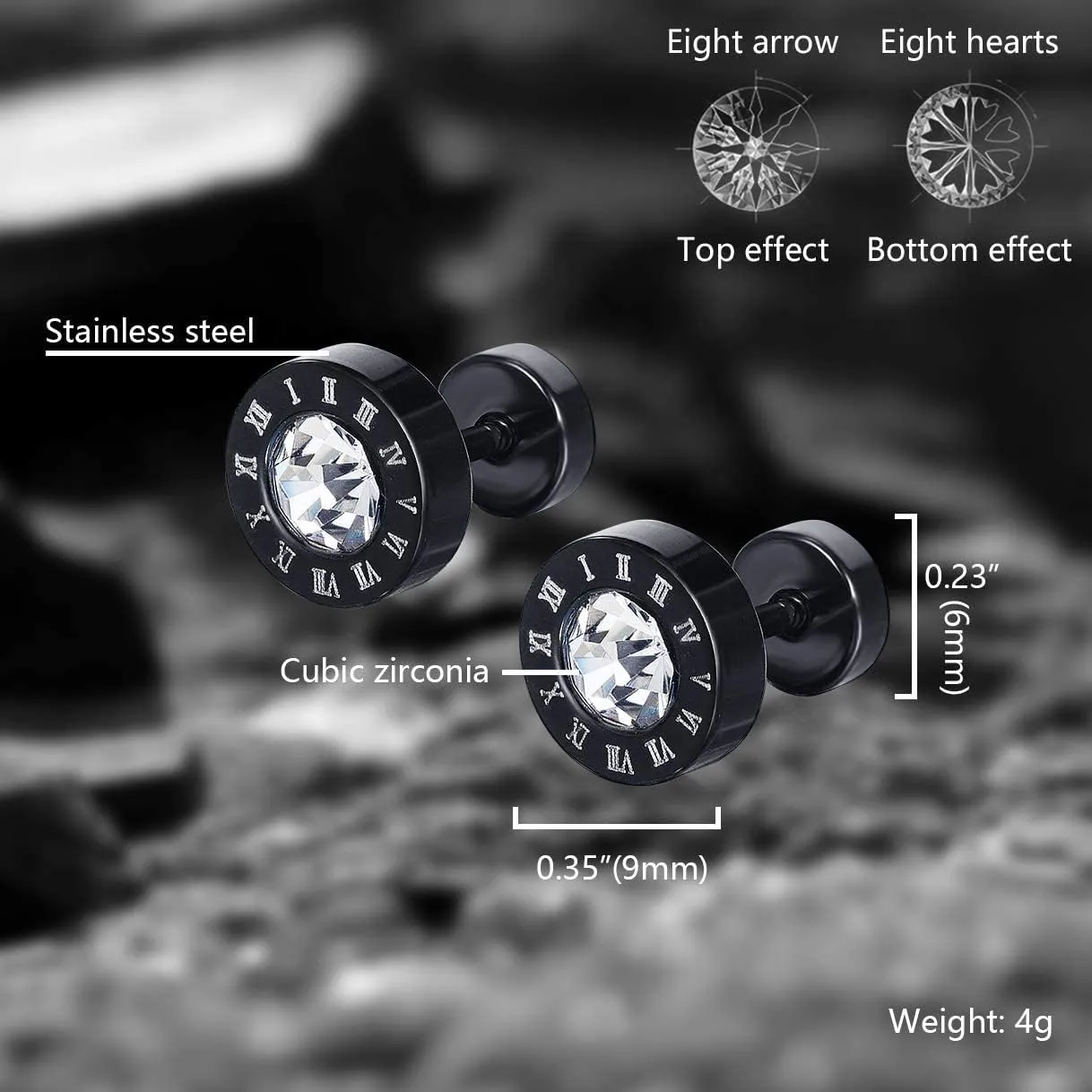 Richapex Cross Earrings for Men Punk Hip Hop Stainless Steel Studs Black Round Hypoallergenic Pierced Cubic Zirconia Studs Earrings
