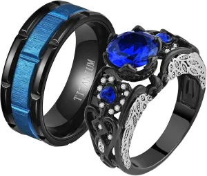 ringheart 2 Rings His and Hers Ring Couple Rings Matching ring Wings Ring Crown Ring Cz Womens Wedding Ring Sets Titanium Steel Mens Wedding Bands