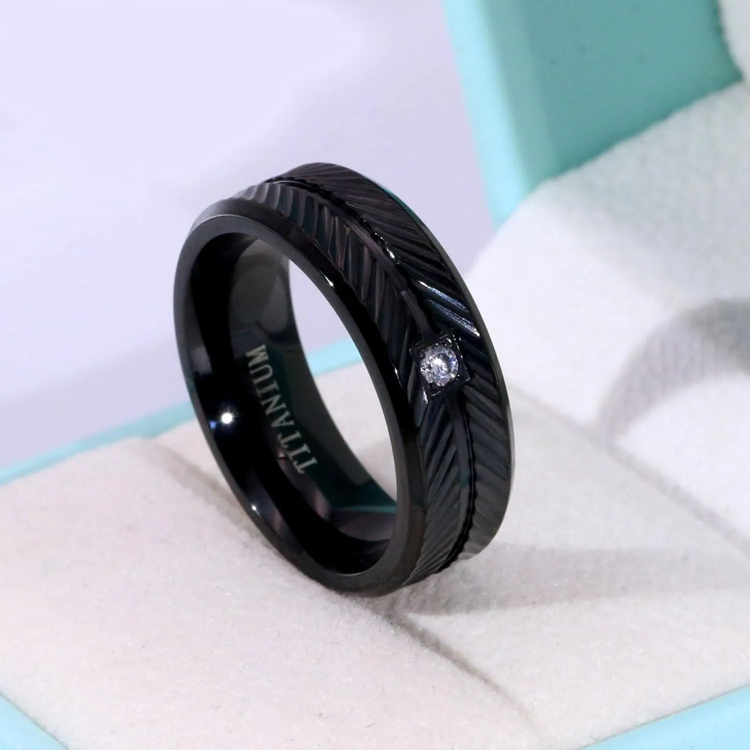 ringheart Couple Rings Black Matching Rings 1.5CT AAA CZ 2pcs Women Wedding Ring Sets for Him and Her Rings Men Band
